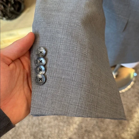 Hugo Boss mens 44R stretch gray micro pattern 2-button wool suit jacket EUC - Picture 3 of 8